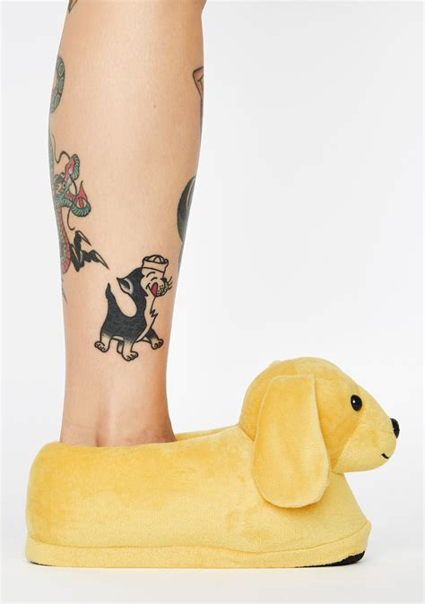 3D Dog Slippers Funny Yellow | Dolls Kill