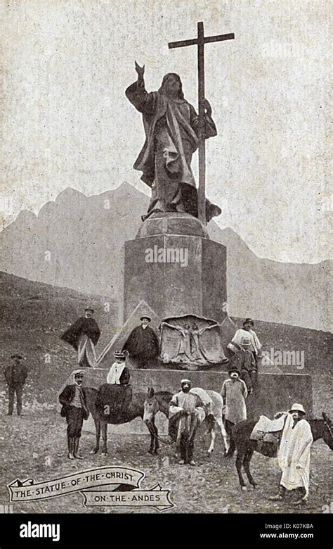 Statue, Christ the Redeemer of the Andes, in the Uspallata Pass, Andes Mountains, on the border ...