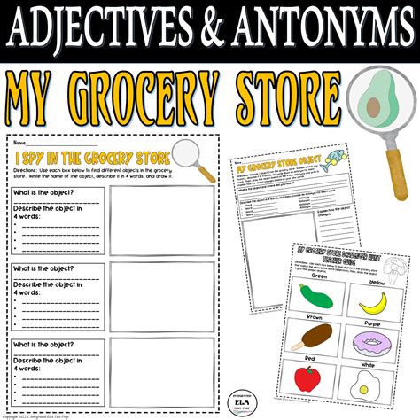 My Grocery Store Scavenger Hunt Antonyms Adjectives Worksheets ...