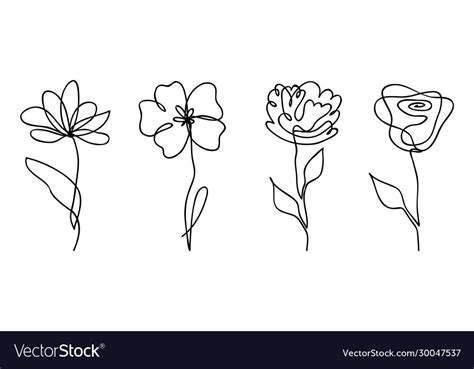 Vector set of one line drawing abstract flowers. Hand drawn modern minimalistic design for ...