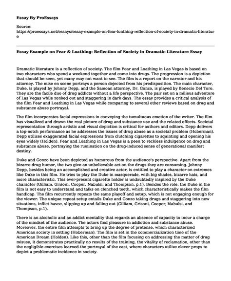 📌 Essay Example on Fear & Loathing: Reflection of Society in Dramatic Literature - Free Essay ...