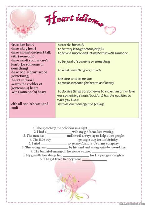 Heart idioms: English ESL worksheets pdf & doc