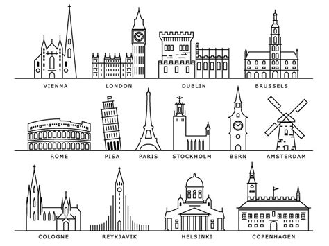 European Cities Landmarks | City icon, City drawing, Europe street