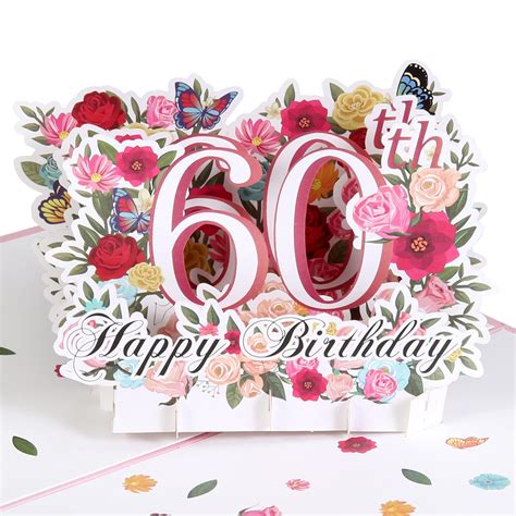 Buy HOMANGA 60th Birthday Pop Up Card, Happy 60th Birthday Card for Her, Women, Wife, 60th ...