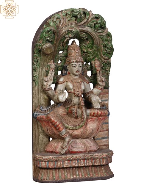 24" Wooden Lord Vishnu Seated on Lotus | Exotic India Art