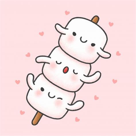 Premium Vector | Cute marshmallow in stick cartoon hand drawn style ...