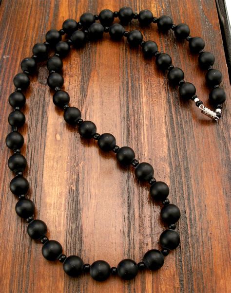 Men's Matte Black Onyx beaded necklace 24 inches by earjeans