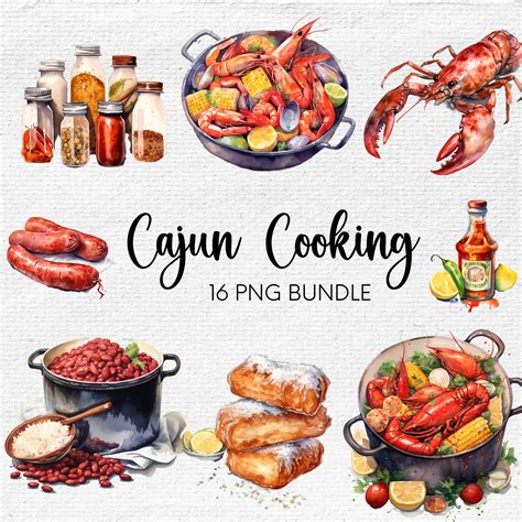 Cajun Cooking Watercolor Clipart Bundle, Louisiana PNG, Louisiana Clipart, Cajun PNG, Crawfish ...