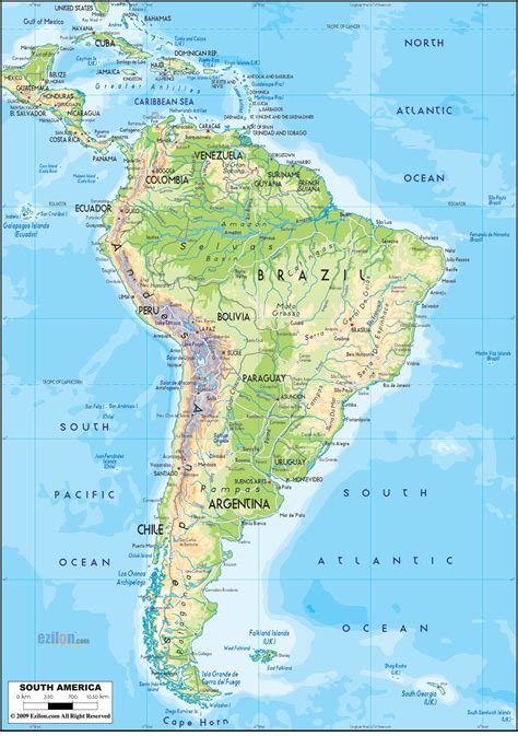Physical Map of South America | South america map, America map, South american maps