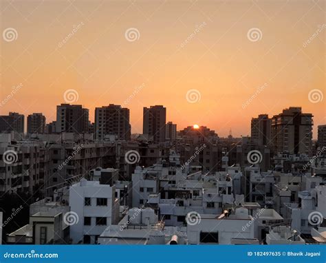 Sunrise for City View. Morning City Aerial View Stock Image - Image of cloudy, environment ...