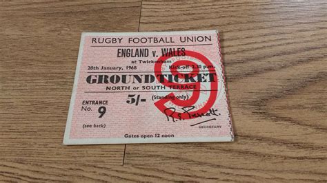 England v Wales 1968 Rugby Ticket - Rugbyreplay