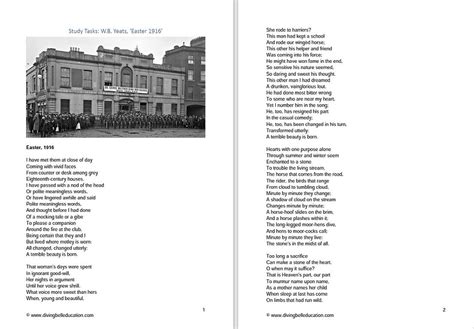 Poetry Study Worksheet: W.B. Yeats, 'Easter 1916' | Diving Bell Educatio