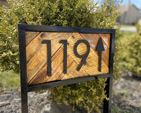 Address Stake With Arrow Modern Reclaimed Wood Address Sign for Yard Rustic House Number Sign ...