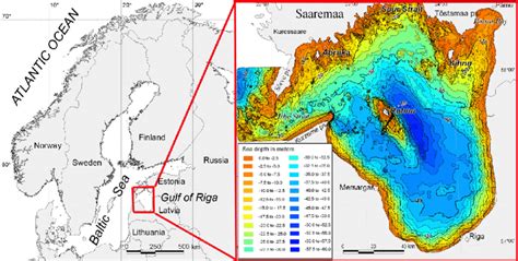 Location of the study area with the bathymetric map of the Gulf of Riga. | Download Scientific ...