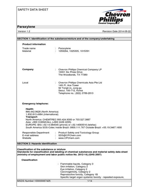 Paraxylene Safety Data Sheet CPChem | Download Free PDF | Hazardous ...