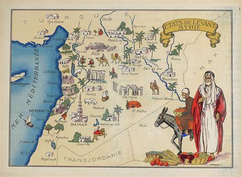 Carte géographique ancienne - États du Levant & Syrie - original ...