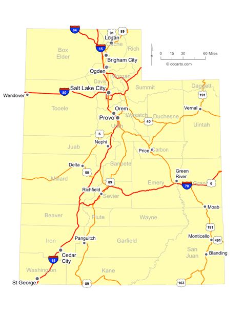 Utah's Roads - Utah's Interstates and Highways Map - CCCarto.com