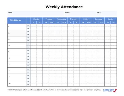 Weekly Attendance Sheet - 7 Day & AM/PM | Procare