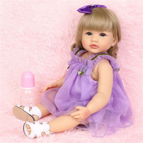 24" Reborn Dolls Baby Doll Curly Hair Girl w/Purple Lace Skirt, Newborn ...