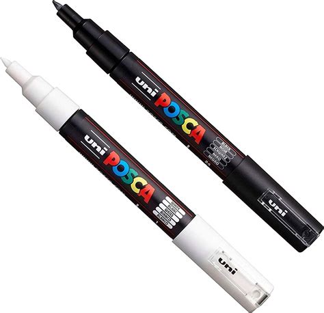 Posca PC-1M Paint Art Marker Pens - Fabric Glass Metal Pen - Set of Black + White (1 of Each ...