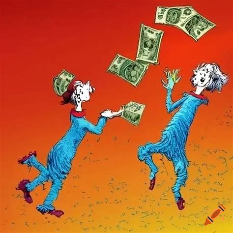 Colorful illustration of money falling from the sky on Craiyon