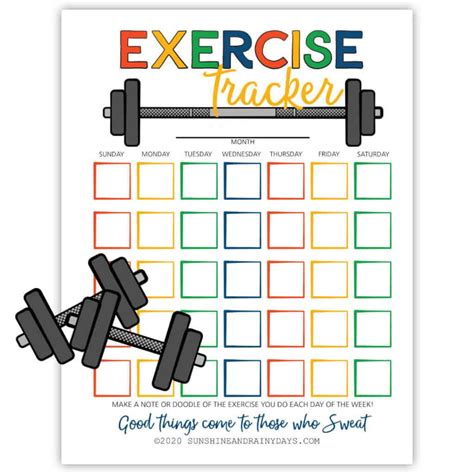 Printable Exercise Tracker - Sunshine and Rainy Days