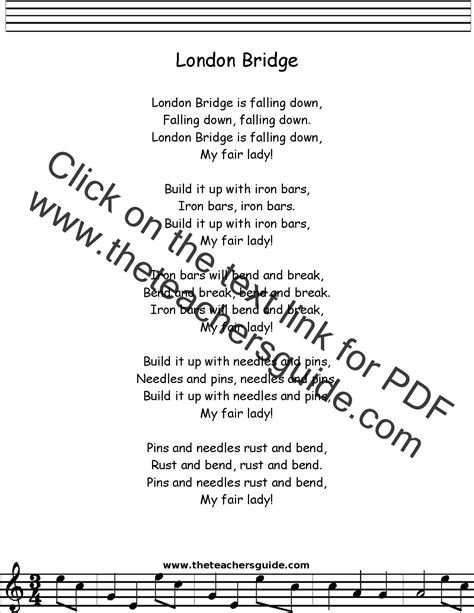 London Bridge is Falling Down Lyrics, Printout, MIDI, and Video