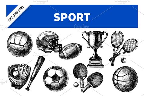 Hand Drawn Sketch Sport Vector Set | Custom-Designed Illustrations ...