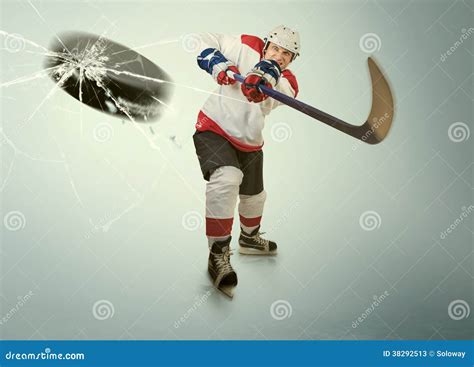 Ice Hockey Puck Hit The Opponent Visor Stock Photos - Image: 38292513