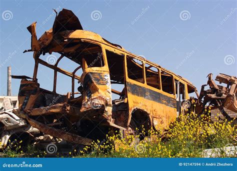 Scrap Old School Bus at Junkyard Stock Photo - Image of nature, remnants: 92147594