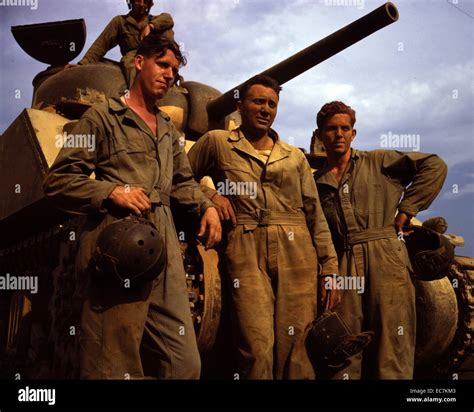 US Army tank crew standing in front of an M-4 tank, Fort. Knox, Ky ...