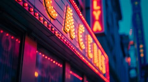 Premium Photo | A classic movie theater marquee illuminated at night ...