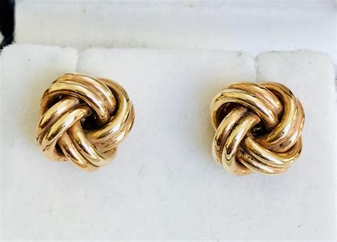 Stunning vintage 9ct yellow gold knot stud earrings - hallmarked