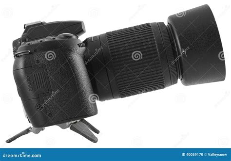 Black DSLR with zoom lens stock photo. Image of dark - 40059170