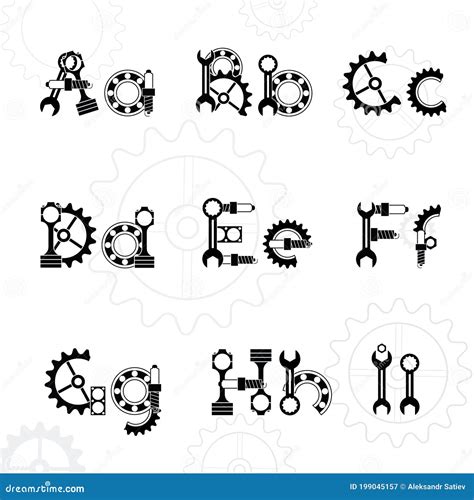 Mechanical font 1 stock vector. Illustration of development - 199045157