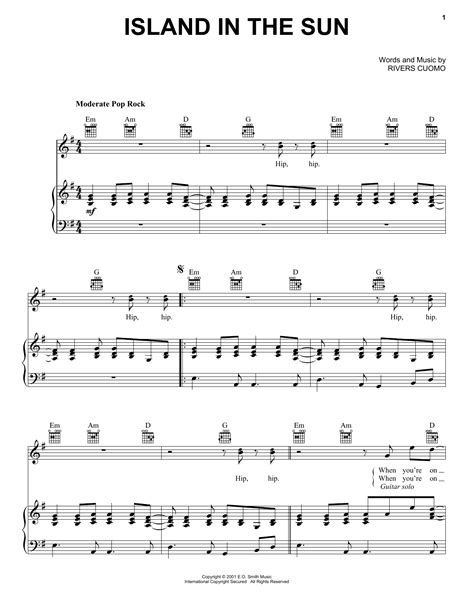 Island In The Sun by Weezer Sheet Music for Piano, Vocal & Guitar ...