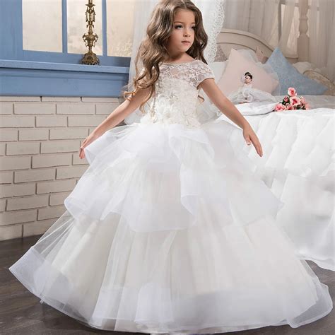 Elegant Custom First Holy White Communion Dresses for Girls Tiered Puffy Tulle Kids Communion ...