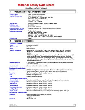 Diesel Fluid Msds - Fill Online, Printable, Fillable, Blank | pdfFiller