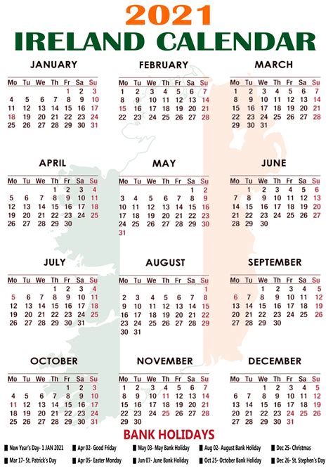 Bank Holidays Ireland 2021 Calendar