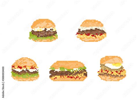 Set of hamburger in pixel art. 8 bit art vector illustration. Stock ...