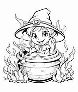 Premium Vector  Cackling witch cauldron coloring Page sketch template