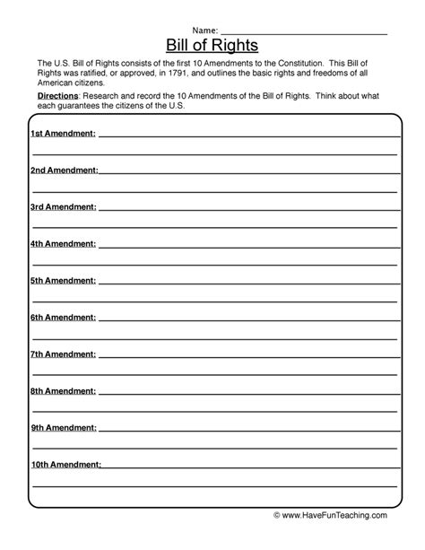 Bill of Rights Worksheet by Teach Simple