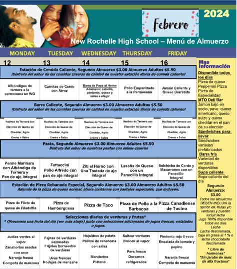 Menu at a Glance | New Rochelle High School