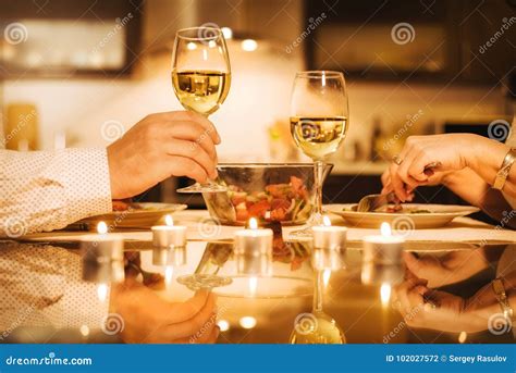 Young Couple Have Romantic Dinner with Wine. Stock Photo - Image of lifestyle, food: 102027572