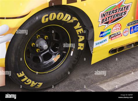 Right Rear Goodyear Eagle D4470 racing tire of a NASCAR Racecar parked ...