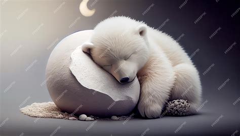 Premium AI Image | White baby bear sleeping on half moon choldrens stor ...