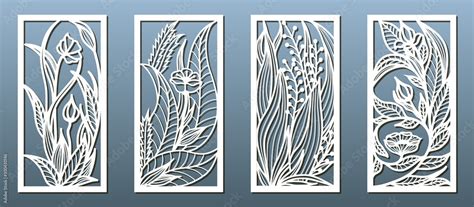 Laser cut panel template, anstract floral pattern. Stencil for wood or ...