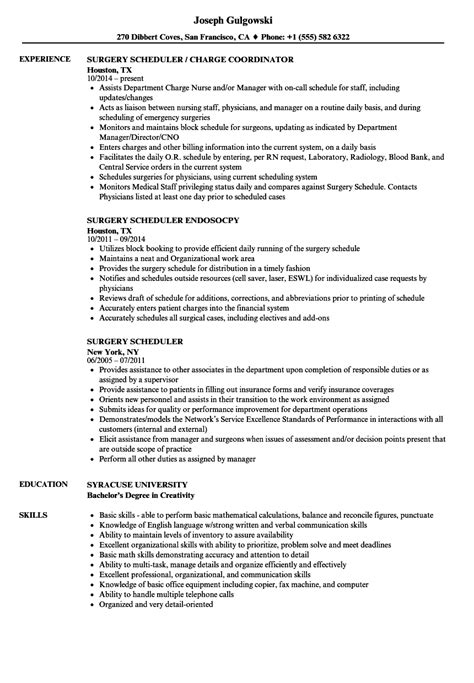 Surgery Scheduler Resume Sample