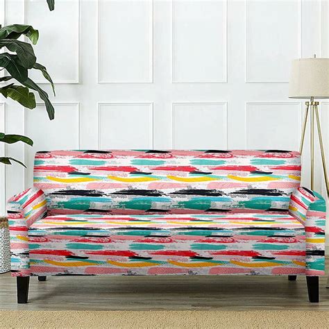 Cortina Spandex Stretchable Printed Pink Sofa Slipcover - WallMantra