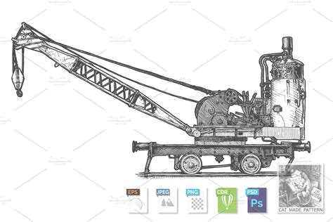 Vintage steam crane | Technology Illustrations ~ Creative Market